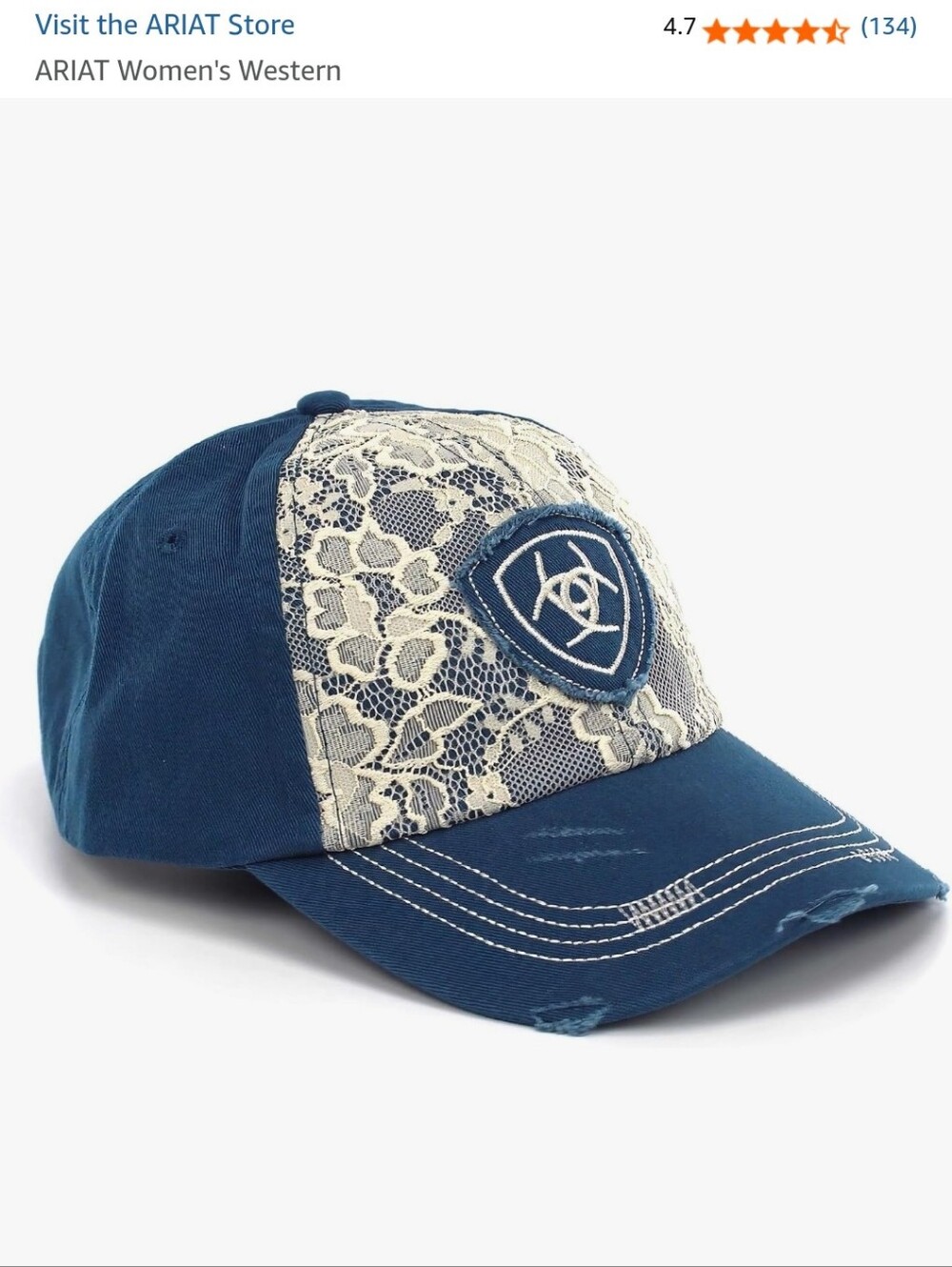 Ariat Adjustable Ivory Lace Front Logo Baseball Hat